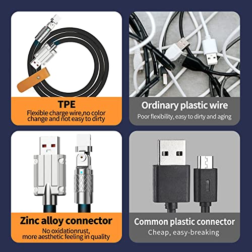 Image of Roktry 180 Rotating Fast Charge Cable, 1.8m USB Cable Charging Fast Charge Cable, Flexible Rotary Connector for Type-c Micro-USB, for Home, Office, Car 120W Type C Charging Cords,Phone Fast Charging