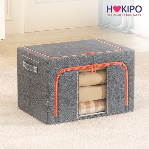 Image of HOKIPO 66L Large Folding Storage Box and Organiser for Clothes, Wardrobe Storage Box, Ash Grey Pack of 1 (AR-6673-AGRY)