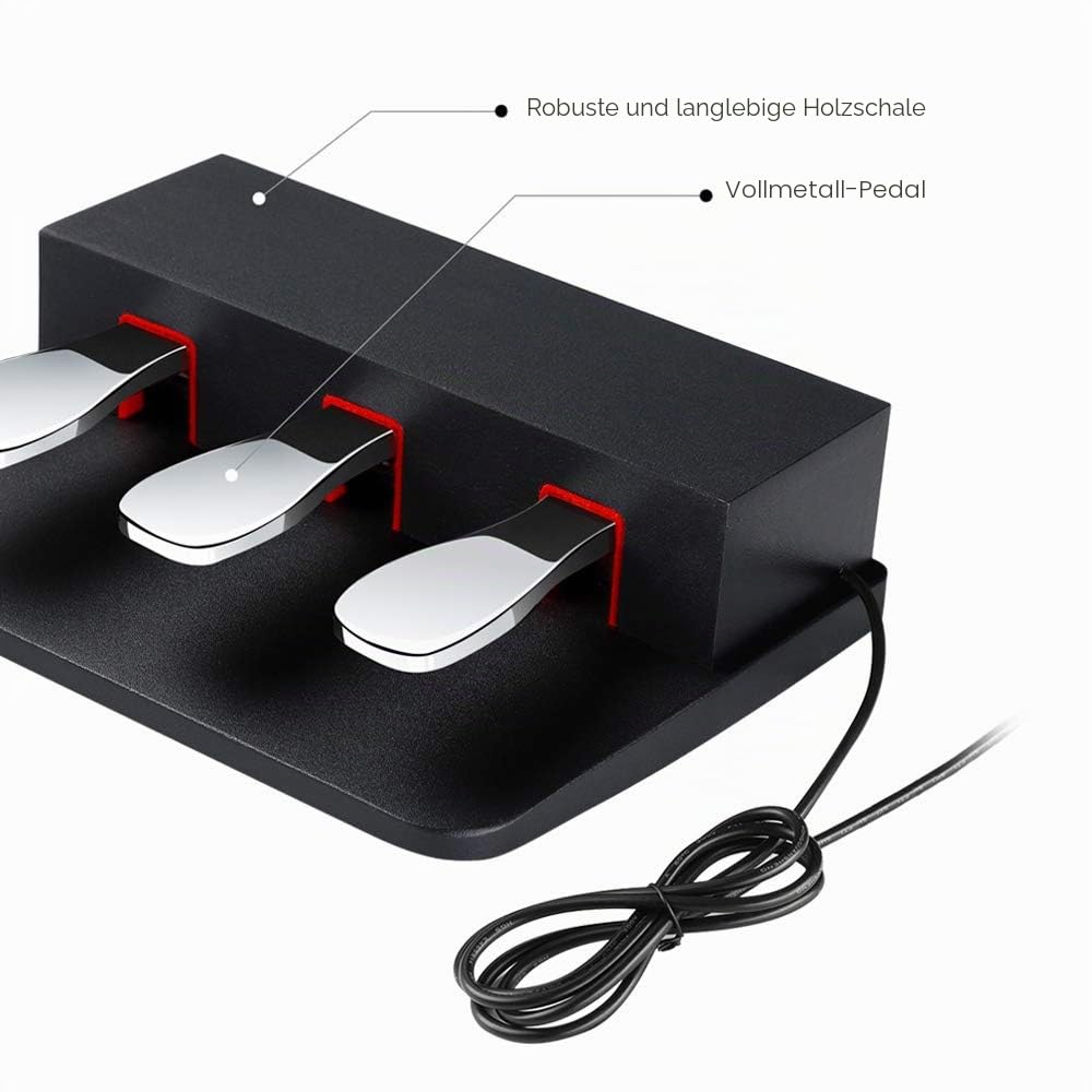 3-Pedal für digitales Keyboard-Klavier, 3 Pedaleinheiten für Yamaha P85 P95 P48 P105 P115 E-Piano (schwarz)