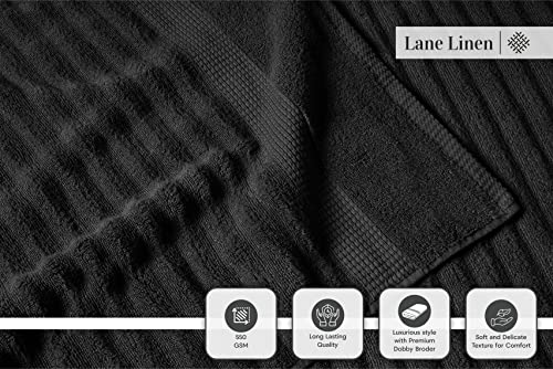 Image of LANE LINEN Zero Twist Cotton Bath Towels - 6 Piece Set - Super Soft, Hotel Quality - 2 Bath, 2 Washcloth, 2 Hand Towels for Bathroom - Classy Look, Gentle on Skin, Ideal for Spa & Daily Use - Black