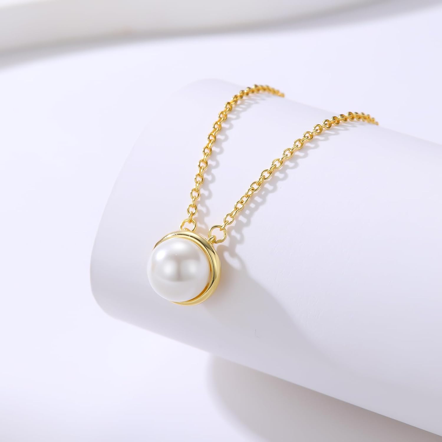 18K Gold Freshwater Cultured Pearl Necklace,10mm Single Pearl Pendant with 16" Sterling Silver Chain, Mothers Day Anniversary Birthday Wedding Jewelry Gifts for Women - Image 4
