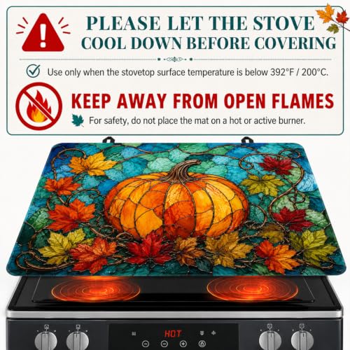 Image of Pumpkin Maple Leaf Stove Top Cover, 28x20 inch Rubber Cooktop Mat