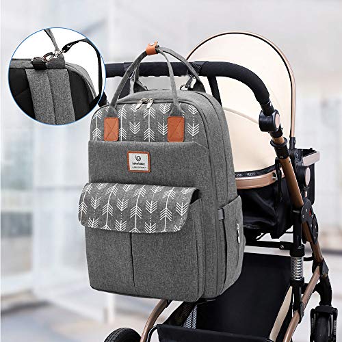 Lekebaby Diaper Bag Backpack for Boy with Changing Pad and Stroller Straps Mom Dad Baby Large Nappy Bag Travel, Gray Arrow