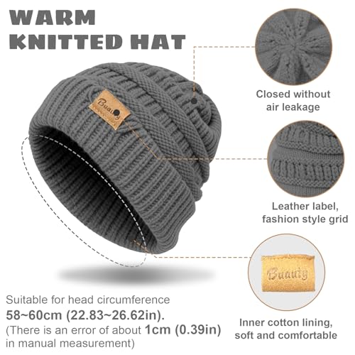 Impoditiongs Chaud et Confortable Bonnet Unisexe,Tricot Chapeau d'hiver Chaud,Chapeau d'hiver pour Les Hommes et Les Femmes,Tricot Extensible Bonnet,pour l'extérieur Automne et Hiver(Gris) – vue 3