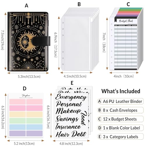 Image of SKYDUE Budget Binder, Money Saving Binder with Zipper Envelopes, Cash Envelopes and Expense Budget Sheets for Budgeting (Black Golden)