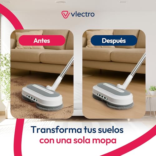 Vlectro Fregona Electrica sin Cable –Mopas de Limpieza Suelos con 180°/90° Cabezal Doble Giratorio, de Agua Spray, Luz LED, Mopa Electrica para Suelos de Parquet, Baldosas y Duras - imagen 4