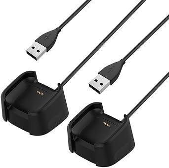 3.3Ft USB Charger Compatible with Fitbit Versa 2 Charger Dock Anti-Slip Replacement Smartwatch Charging Cable Stand 2 Pack-Not for Versa/Versa Lite