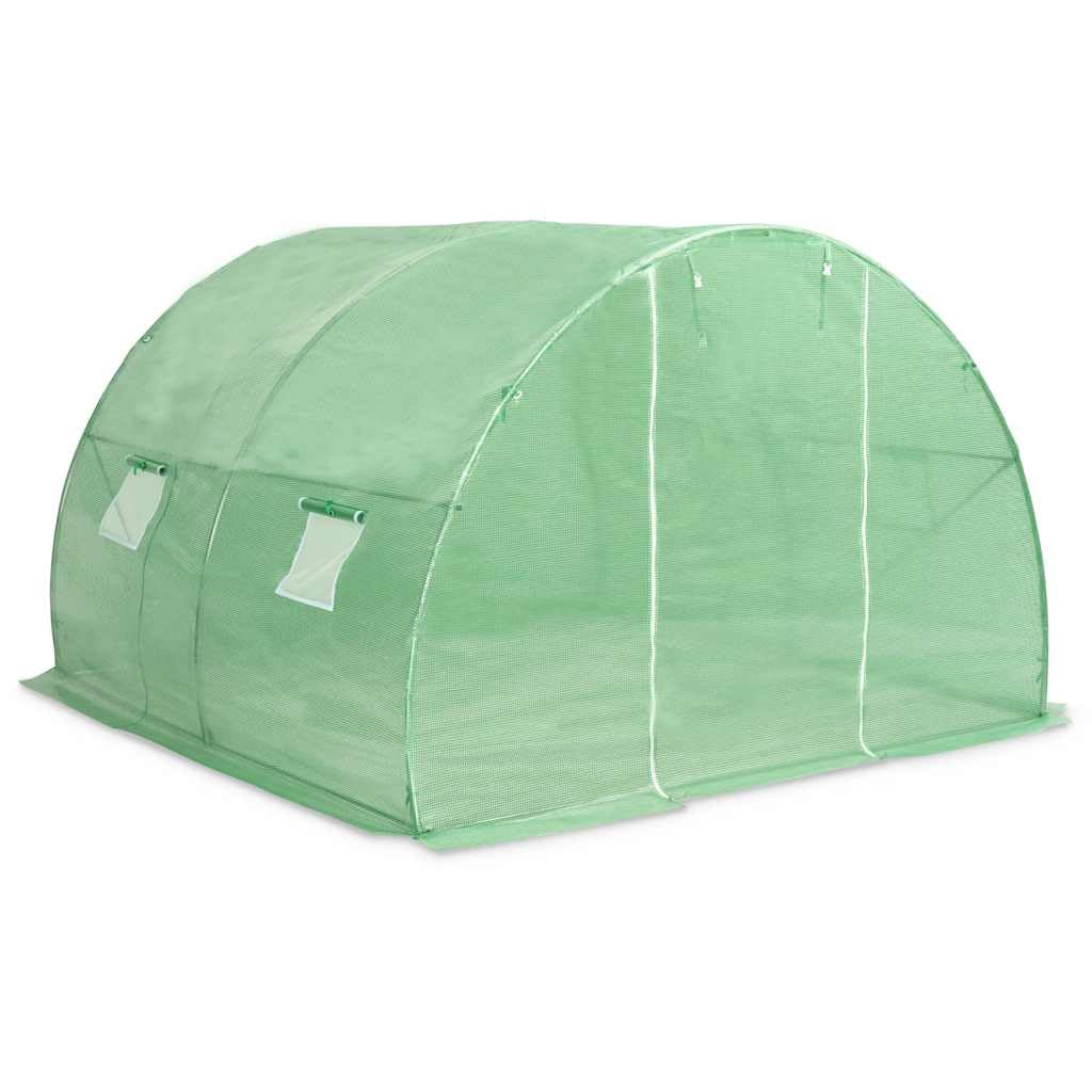 Szklarnia 9 m², 300 x 300 x 200 cm, tkanina siatkowa PE 140 g/m², ocynkowana rama stalowa, 4 okna i drzwi, do uprawy pomidorów w ogrodzie na warzywa, zioła