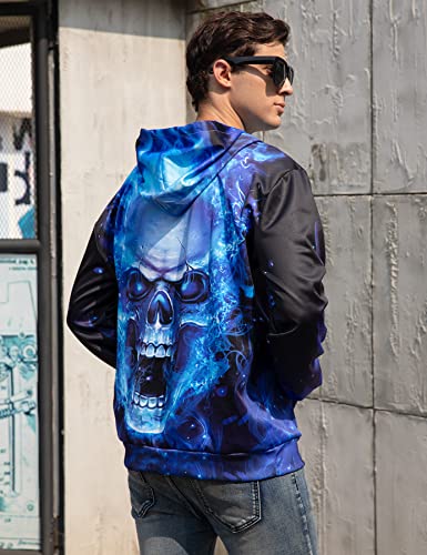 Hoodies For Men Cool 3D Blue Skull Sweatshirt Adult Fall Winter Young Men Pullover With Design Size M Fashion Women Graphic Outerwear Clothes For Teen Boys #TOP5