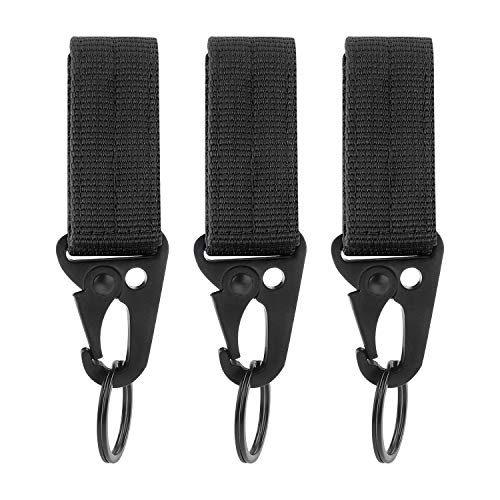 Tactical Gear Clip Band Gear Keeper Pouch Key Chain Nylon Belt Keychain EDC Molle Webbing Key Ring Holder Military Utility Hanger Keychain Hook Compatible with Molle Bags-Pack of 3 (Black 3pcs)