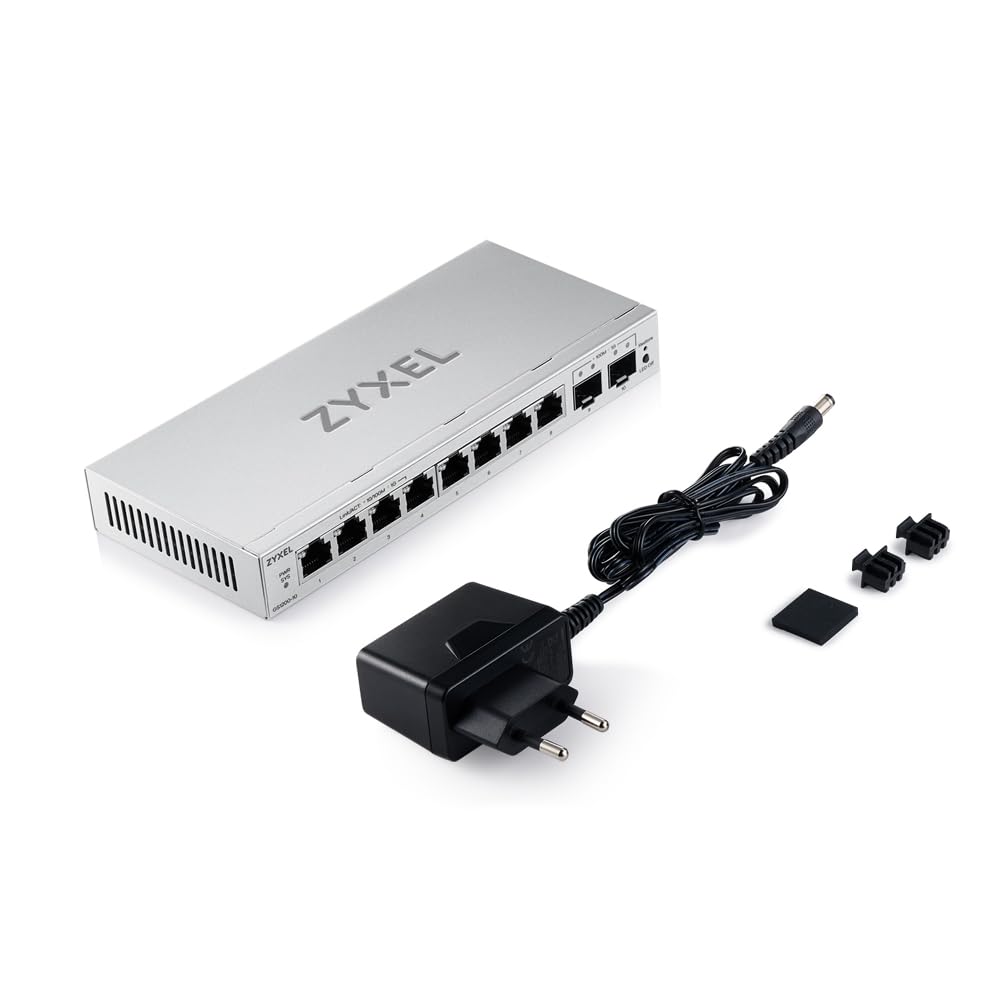 Zyxel Switch Ethernet 8 Porte | Switch Gigabit Web Managed | 2x SFP Uplinks | QoS, Link Aggregation, VLAN, IGMP Snooping | Senza ventola | Desktop [GS1200-10v3]
