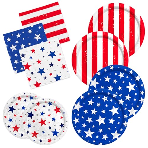 4th of July Party Supplies Set-American Patriotic Theme for Independence & Election Day Decorations Includes Dinner & Dessert Plates Napkins- for Patriotic & 4th of July Party Decorations-48 Guests