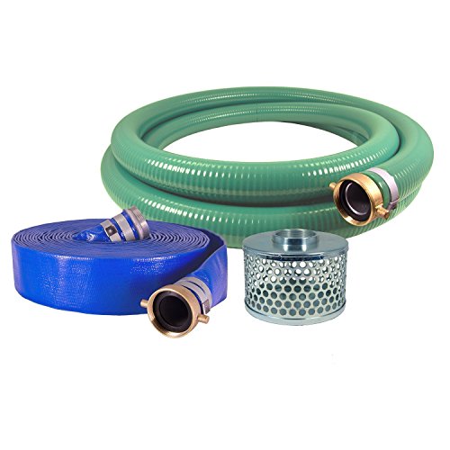 JGB Enterprises Eagle Hose PVC/Aluminum Water/Trash Pump Hose Kit, 3" Green Suction Hose Coupled M x F WS, 3" Blue Discharge Hose Coupled M x F WS, 29 Vacuum Rating, 70 PSI Maximum Temperature, 25