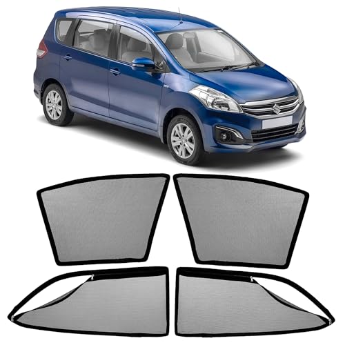 Image of AutoStory Magnetic Car Sunshade for Ertiga 2012-2018 | Front Half Cut for Mirror Visibility + Rear Full Coverage with Zipper | Heavy Heat & UV Protection | Privacy Side Window Curtains Shades