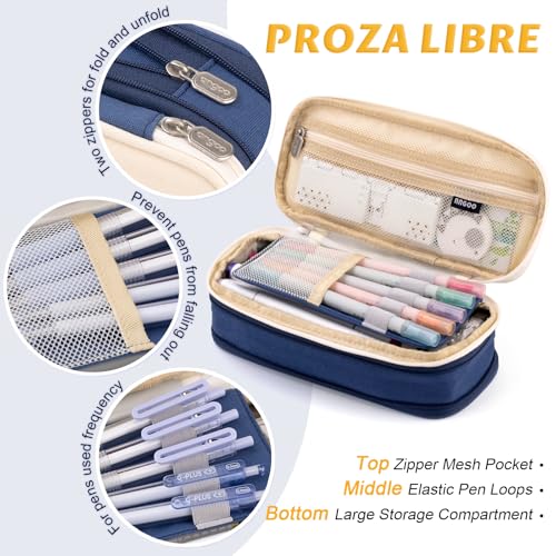 Image of EASTHILL Canvas Big Capacity Pencil Pen Case Office College School Large Storage High Capacity Bag Pouch Holder Box Organizer (Blue)