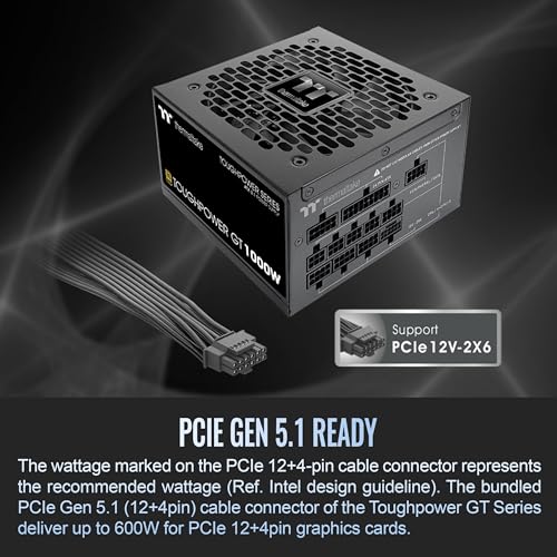 Image of Thermaltake Toughpower GT 1000W; ATX 3.1; Native PCIe 5.1 12V-2x6; Full Modular; Flat Cables; Color Matched Connectors; Japanese Main Capacitors; 80 Plus Gold; 140mm; Black; PS-TPT-1000FNFAGU-3