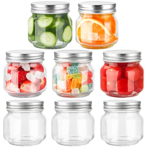 GUEQUITLEX Glass Mason Jars With Lids Genuine Preserve Jar 8oz, Canning Jars for Food Storage, Dry Food, Snacks, Candies, DIY Projects 8 Pack