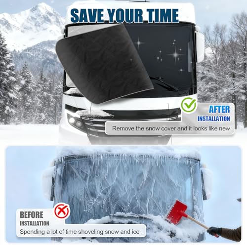 Auto Windschutzscheiben Abdeckung für Integrierte Wohnmobile, Frontscheibe Wrap Cover Wasserdichtes für A-Class, Frontscheibenabdeckung Reisemobil, Schnee EIS Frost Staub Sonne, Silber