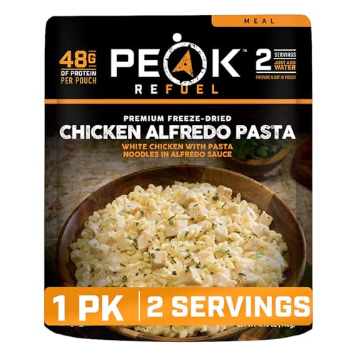 Peak Refuel Chicken Alfredo Pasta | Premium Freeze Dried Camping Food | Backpacking & Hiking MRE Meals | Just Add Water | 100% Real Meat | 48g of Protein | 2 Serving Pouch (2 Serving)