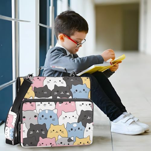Image of 3 Ring Zipper Binder with Shoulder Strap Cats Cute Animal 1.5 inch Binders Keeper Large Capacity Multi Pockets for School Office Supplies
