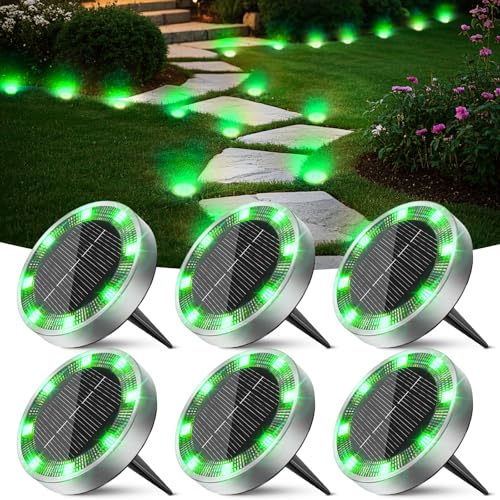 Peasur 6 Paquetes Luces Solares LED Exterior Jardin Suelo,8 LED Luz Solar Exterior Jardin, IP65 Impermeable Luces Solares para Patio, Camino, Césped, Blanco Frío(Verde)