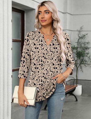 Image of Zeagoo Womens 3 /4 Length Sleeve Tops V Neck Tunic Dressy Casual Blouse