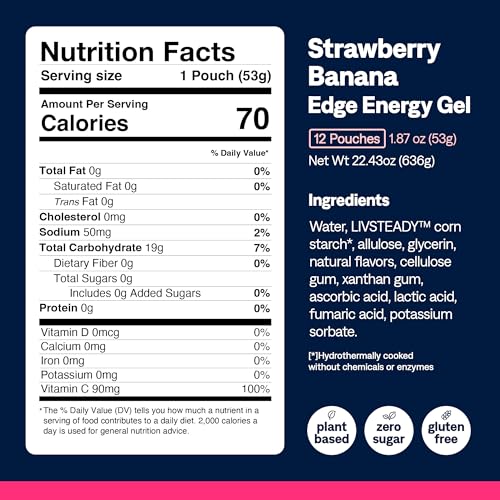 Image of UCAN Edge Energy Gel Shots, Strawberry Banana (12, 2 Ounce Packets) for Running, Training, Workouts, Fitness, Cycling, Crossfit | Sugar-Free, Vegan, & Keto Friendly Energy