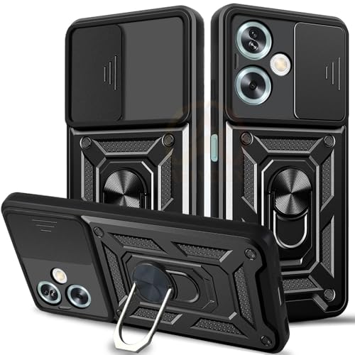 Image of Armor Bumper Back Cover Case for Oppo A79 5G Rotating Camera Cover, Ring Holder & Kickstand | Heavy Duty & 360 Degree Protection Oppo A79 5G Back Cover (Black)