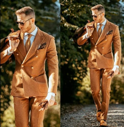 Men's Peak Lapel Suit 2-Piece Formal Party Double Breasted Jacket & Pants Set2