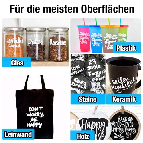 Permanent Marker Wasserfester Stift, 8 Weiß Wasserfeste Paint Marker Schnell Trocknender Wasserfeste Permanentmarker zum Steine Bemalen für Karton, Glass Holz, Metall, Keramik Tassen,Lackmarker