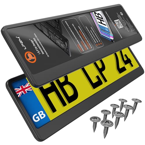 2x Number Plate Holder for Car - License Plate Holder - Black - for UK Registration Plates - 520 x 110 mm - 8 Screws - Universal - Reg Plate Holders - fits for Car Caravan Trailer etc. - 52 x 11 cm