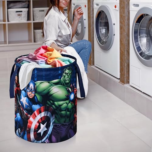 Image of Urbane Home Pack of 3 Foldable 45L Toys Organizer for Kids Room - Soft Toys Storage Bag /Basket /Container with Handles | Marvel Avengers - Blue