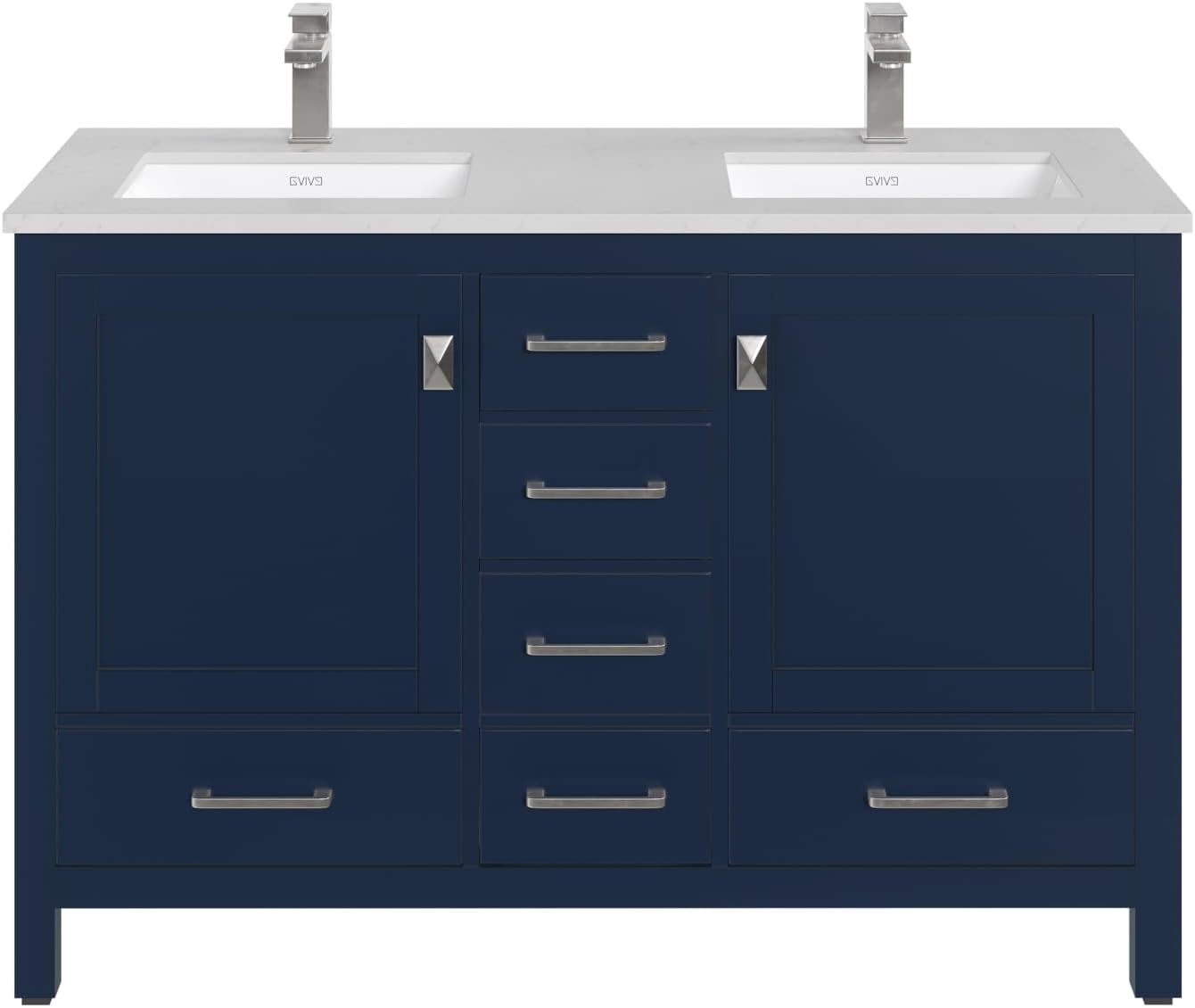 Eviva London 48 Inch Double Sink Vanity - Blue Double Vanity Sinks for Bathrooms - 48 Bathroom Vanity with Top and Sink - Freestanding 48 Vanity with Sink and Countertop Quartz - Porcelain Sink Combo