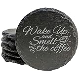 Wake Up & Smell The Laughter: Hilarious Coffee Coasters - Round Slate - Set of 6