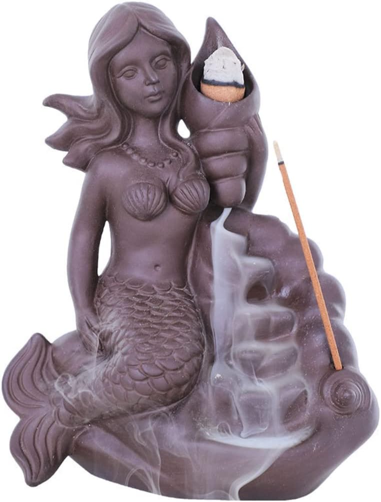 Creative Purple Sand Mermaid Backflow Incense Burner Agarwood Sandalwood Incense Holder Zen Aromatherapy Censer for Home Office Decor