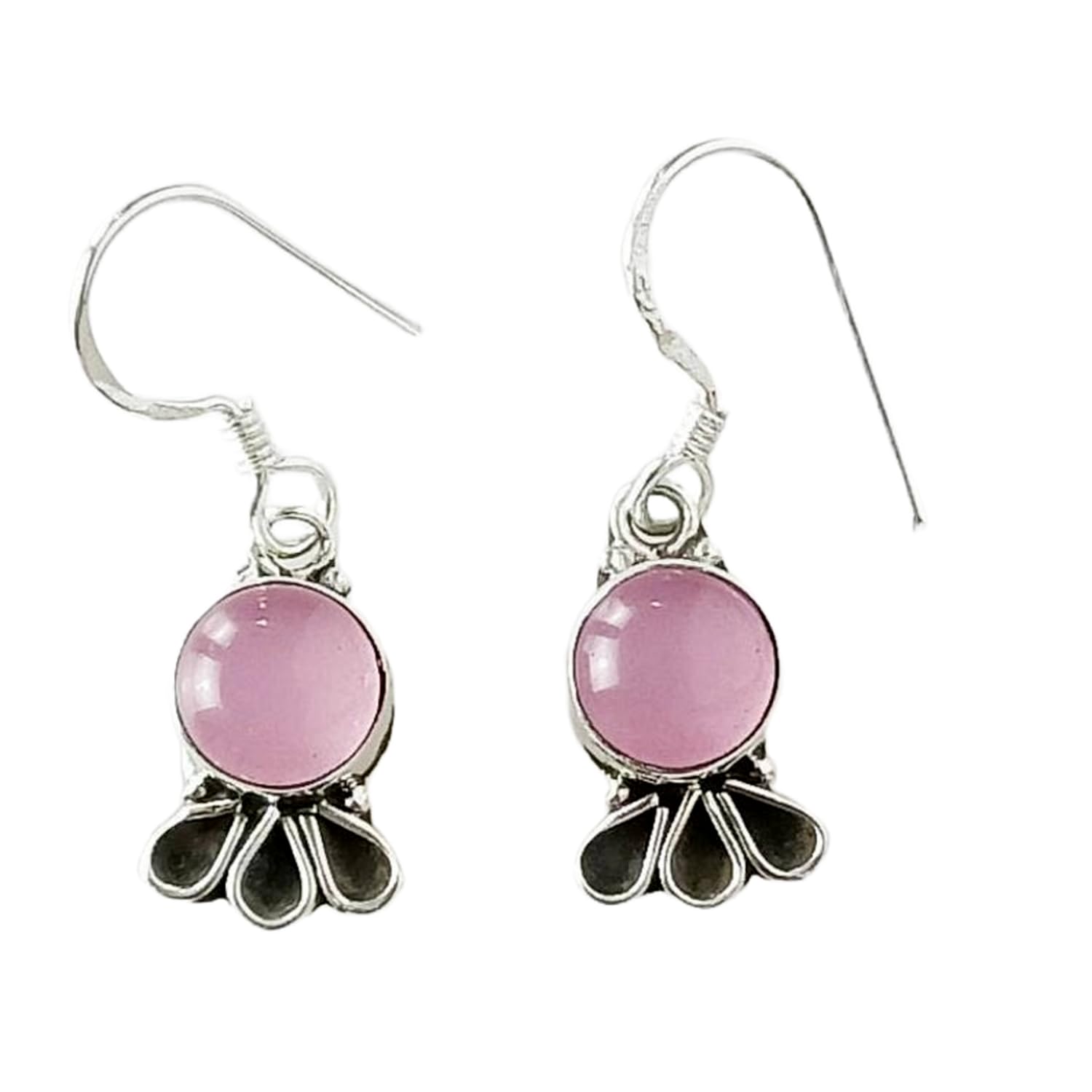 Boucles d'oreilles quartz rose et argent 925 style épuré