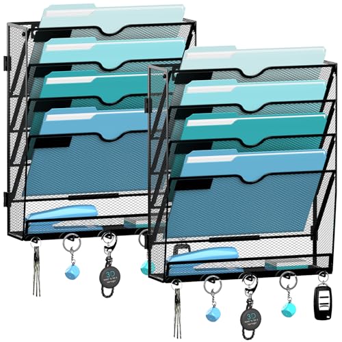 MHUD 5-Tier Wall File Organizer and Mail Organizer with 5 Hooks, 2 Pack