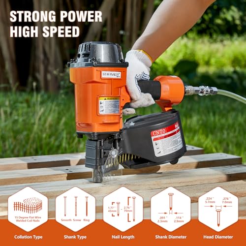 Image of Update CN70 Air Coil Nailer, 15 Degree Pneumatic Coil Nail Gun, 1-3 /4 inch to 2-3 /4 inch Fast Shooting Nailer, High Speed Air Coil Nail Gun for Pallets, Siding, Crating, Fencing, Decking