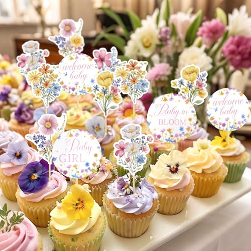 30 PCS Baby In Bloom Cake Cupcake Topper Decoration Wildflower Cupcake Toppers for Baby in Bloom Party Supplies Favor by BACH AND BOOZY - Image 7