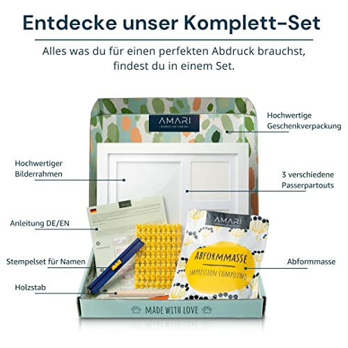 Amari ® Pfotenabdruck Set – Abdruckset für Tiere mit Buchstaben, Zahlen und Bilderrahmen – Pfotenabdruck Set Hunde Pfotenabdruck Set Katze Geschenk für Hundebesitzer Erinnerung Hund Bilderrahmen