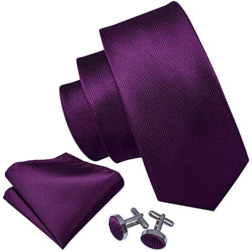 Image of Barry.Wang Plain Men Silk Ties Extra Long Satin Necktie for Wedding Business Handkerchief Cufflinks Set Solid Colors