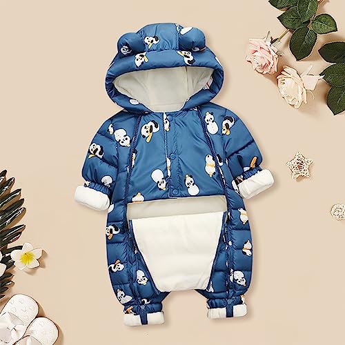 Newborn Baby Snowsuit Infant Boys Girls Warm Puffer Romper Jacket Winter Thermal Jumpsuit Hoodie (Blue, 0-3 Months)