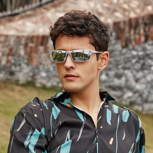 Image of Bircen Polarized Mens Sunglasses: UV Protection Black Blue Shades for Men Sport Driving with Al-Mg Metal Frame (Large)