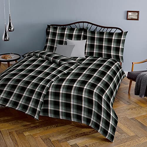 fleuresse Ropa de cama tejida de franela Lech Bomaderry blanco y negro y 1 funda nórdica de 135 x 200 cm y 1 funda de almohada de 80 x 80 cm Cover