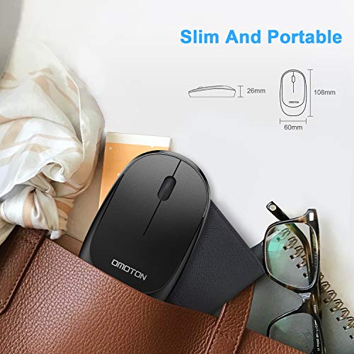 OMOTON Mouse Bluetooth Piatto per iPad e iPhone (iPadOS/iOS 13+), MacBook, Windows, Android Tablet e Telefono Come Huawei e Samsung, Pulsanti Silenziosi,Senza Filo, Leggero e Sottile, Nero