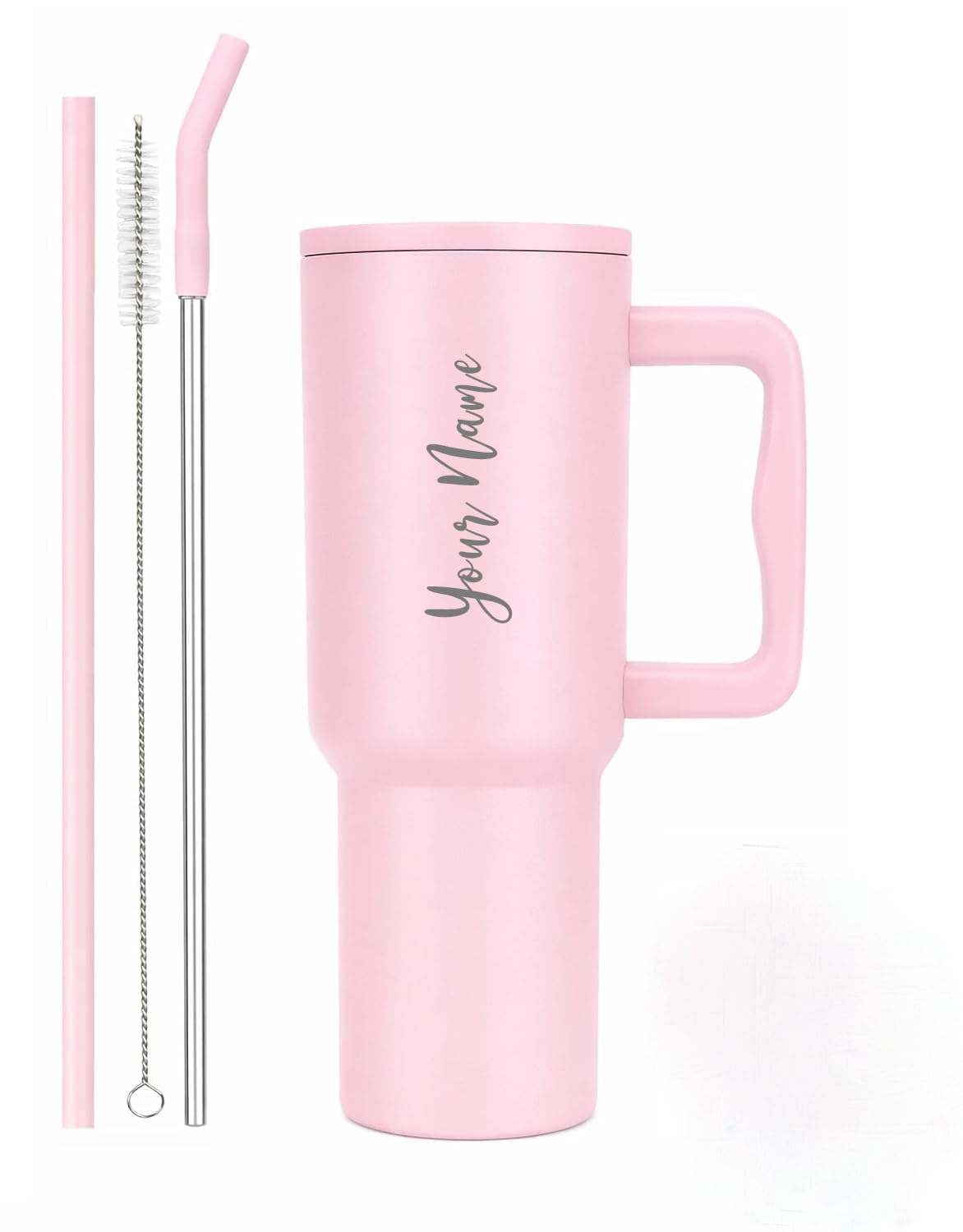 PEIPUS Personalised with Your Name, 1200ml Tumbler with Straw-Handle–Stainless Steel Double Wall Insulated Cup | Leakproof Sipper Mug for Hot-Cold Drinks |Coffee - WaterTumbler(L Pink Personalised)
