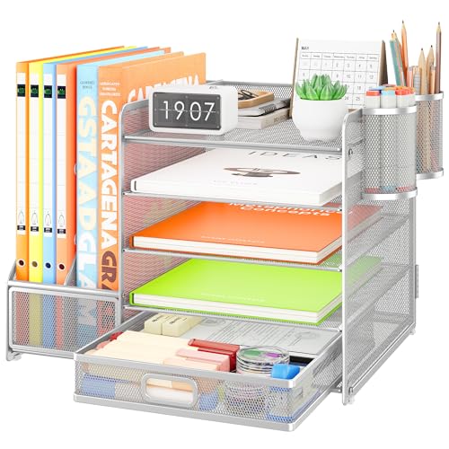 VITVITI Organizador de escritorio con archivador de de 5 niveles con 2 portabolígrafos