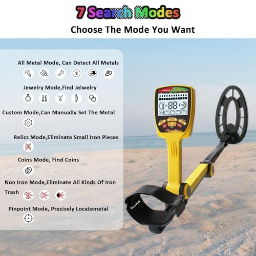 Detector de Metales Profesional Plegable con Puntero, Resistente al Agua para detección de Oro, 7 Modos, Incluye Auriculares y Pantalla LCD retroiluminada para Adultos.