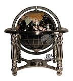 Unique Art 10-Inch Tall Black Onyx Ocean Gemstone World Globe with 4 Leg Silver Stand