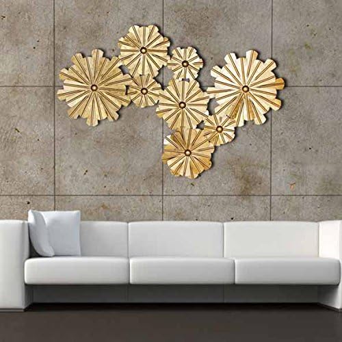 Decorlives 8 Golden Flowers Extra Large Metal Wall Sculpture Art Wall Hanging Décor